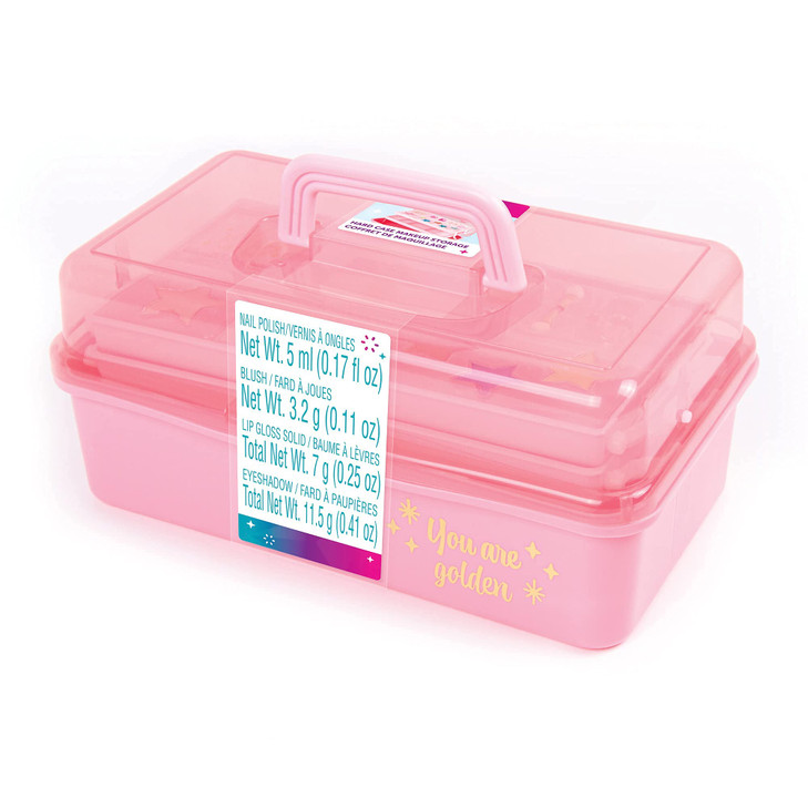 3C4G Pink and Gold Hard Case Makeup Storage Set Kids Makeup Kit for Girls and Teens Includes Storage Case 5 Eyeshadows 1