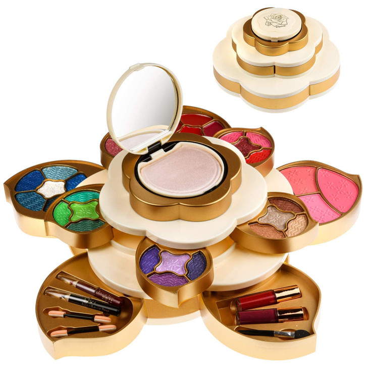 CoralBeau All In One Makeup Kit for Teens and Women Flower Makeup Set for Girls 1012 Pigmented Eyeshadows Lip Creams Blu