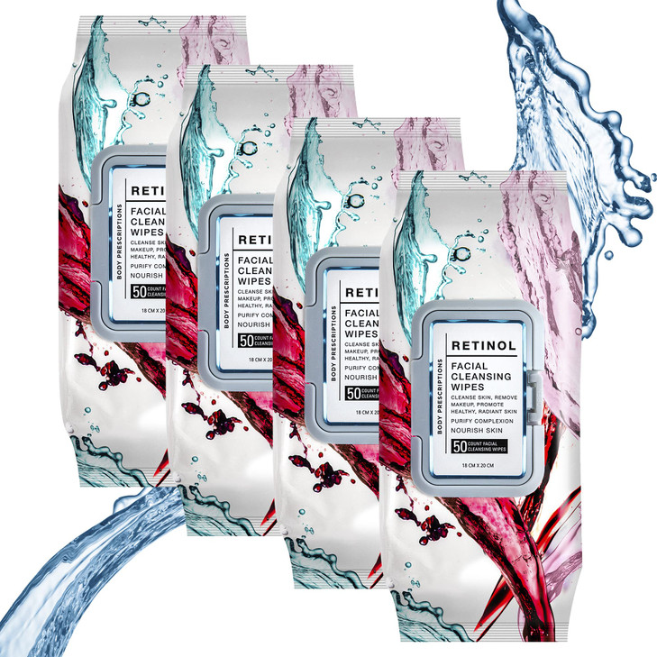 Body Prescription Makeup Cleansing Wipes Gentle and Effective Face Wipes 50 Count Pack of 4 Retinol