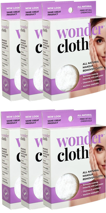 Wonder Cloth Pack of 6 All Natural MakeUp Remover Cloth Removes Makeup Instantly with Just Water Cleanses and Exfoliates