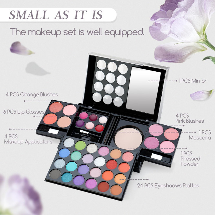 Color Nymph All In One Makeup Palette Set KitPortable Travel Makeup Kit for Girls with 24Colors Eyeshadows Facial Blushe