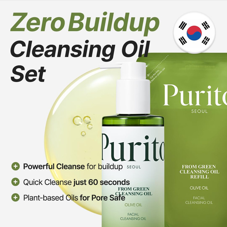 PURITO From Green Cleansing Oil SetOriginalRefill FragranceFree Gentle Vegan Oil Cleanser for Face Eyes for Sunscreen Wa