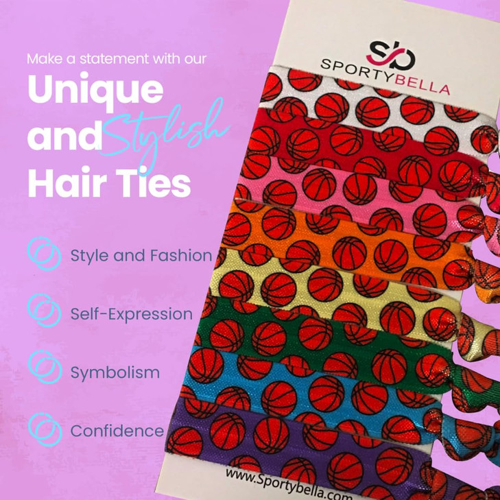 Basketball Ponytail Holders, Elastic No Crease Ribbon Hair Accessories for Girls, Women, and Basketball Team Members