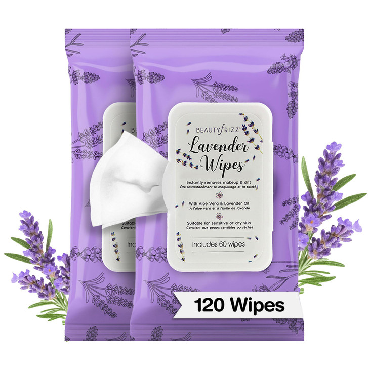 BeautyFrizz Lavender Face Wipes 120 pcs Gentle Makeup Remover Wipes for Women Facial Cleansing Wipe with Aloe Castor Vit