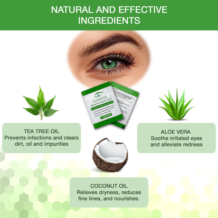 Lumivis Tea Tree Oil Eyelid Wipes 72 Individually Wrapped Pads for Daily Eyelid Cleansing Makeup Removal Lash Hygiene Na