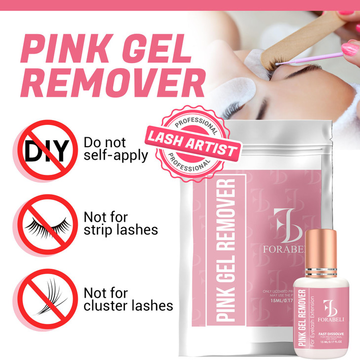 Forabeli Pink Gel Lash Remover for Eyelash Extensions Fast Acting 60s Dissolution High Visibility Professional Glue Remo