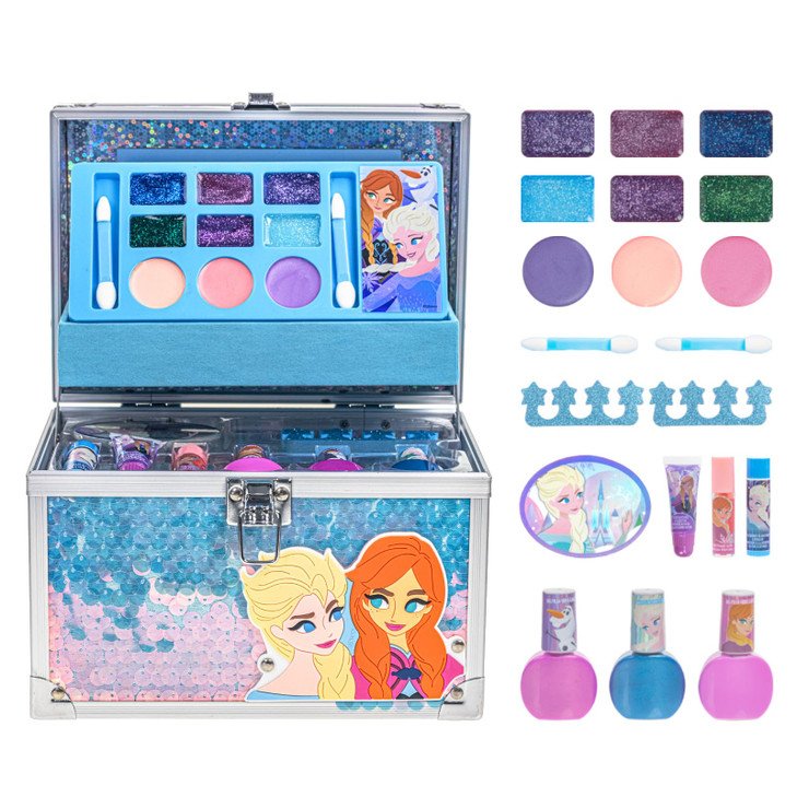 Disney Frozen Train Case Beauty Set Kids Makeup Kit for Girls Real Washable Makeup Set Play Makeup Party Favor Birthday