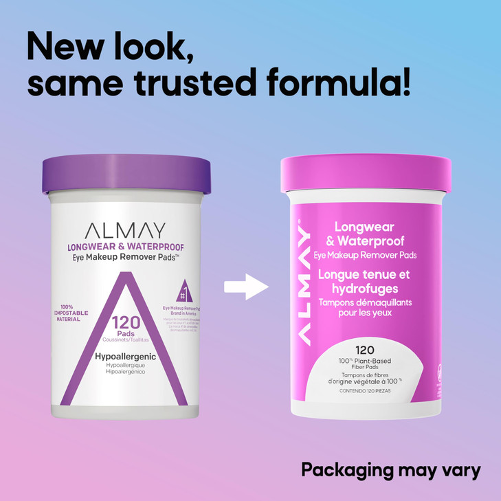 Almay Makeup Remover Pads Longwear Waterproof Hypoallergenic FragranceFree Dermatologist Ophthalmologist Tested 120 coun
