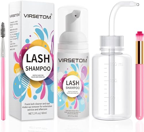 Lash Shampoo for Lash Extensions Eyelash Extension Cleanser 60ml Rinse Bottle Brushes Lash Bath Lash Shampoo Kit Lash Cl