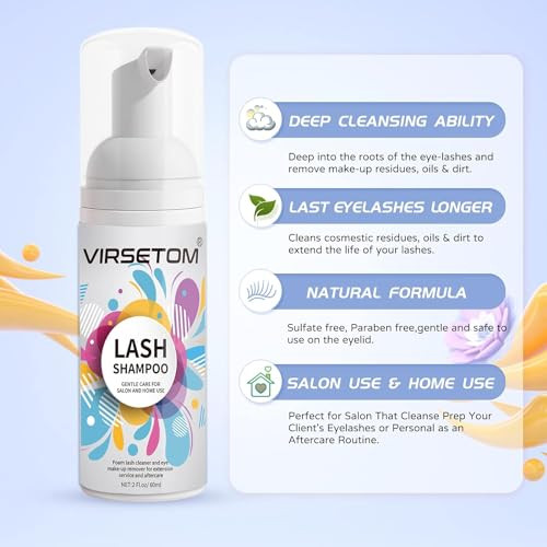 Lash Shampoo for Lash Extensions Eyelash Extension Cleanser 60ml Rinse Bottle Brushes Lash Bath Lash Shampoo Kit Lash Cl