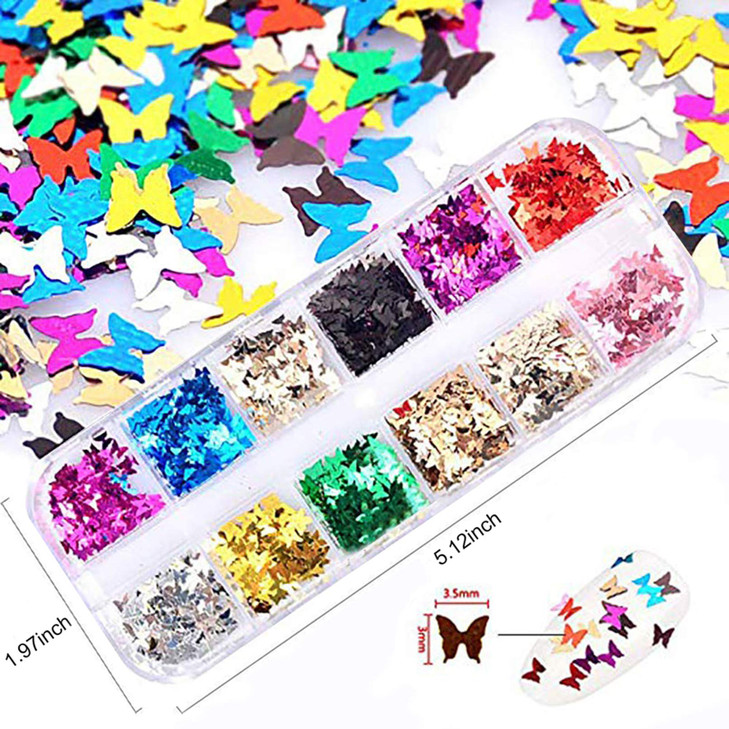 48 Boxes Holographic Nail Sequins FITDON Shell Round Star Leaf Butterfly Iridescent Flake Nail Glitter Colorful Confetti