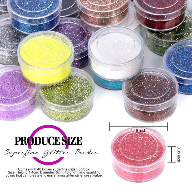 FANDAMEI 48 Colors Fine Glitter for Crafts Arts Decoration Resin Nail Glitter Body Hair Face Holographic Glitter Powder