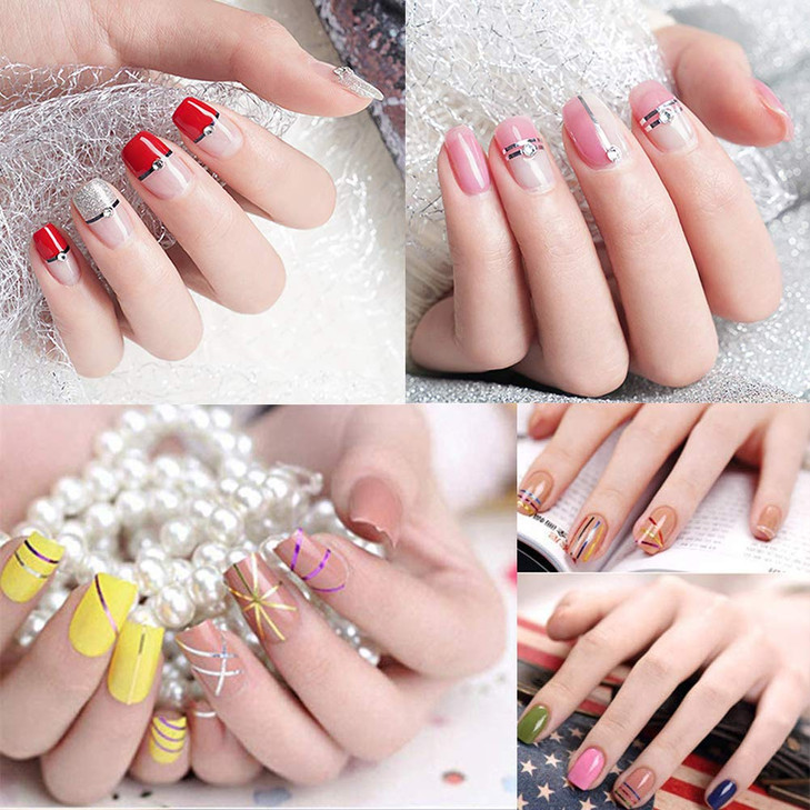 Beuniar Nail Striping Tape Line 40 Rolls Multicolor Glitter Matte Texture Decal Nails Art Adhesive Sticker Foil with 2Pc