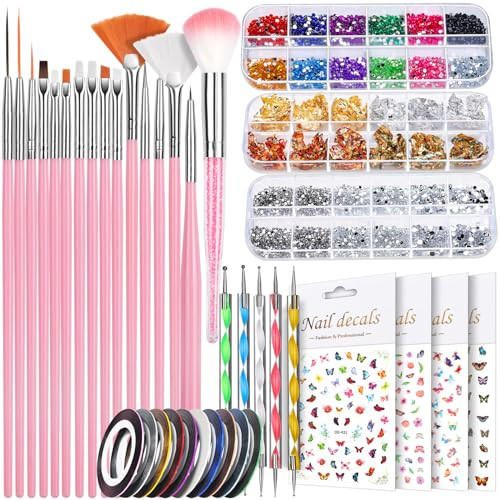 Teenitor Nail Art Brushes Set Nail Art Tools Nail Art Kit Nail Art Supplies Nail Rhinestones Nail Accessories For Nail A