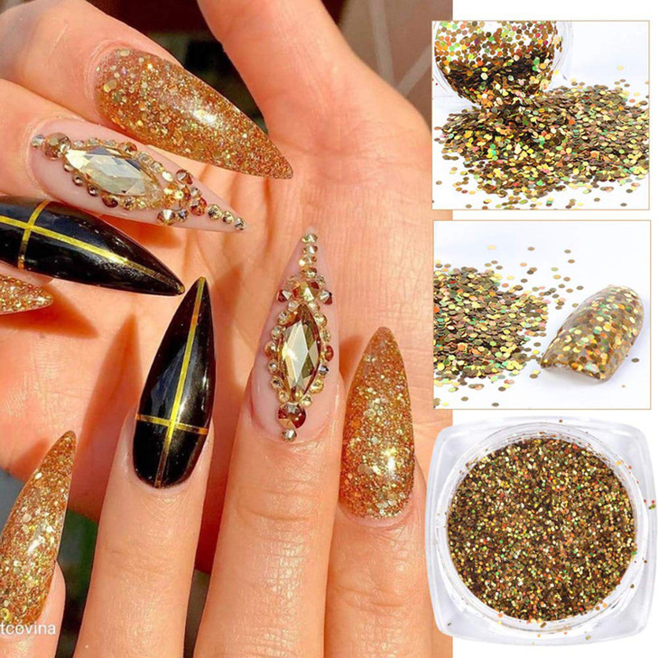 Holographic Nail Sequin Glitter Accessories Colorful 3D Glitter Flakes Nail Supply Acrylic Flakes Designs False Nails Ma