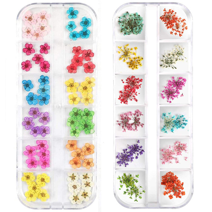 LPOne 2 Boxes 3D Nail Mini Dried Flowers Sticker Nail Art Resin Craft DIYReal Natural Dried Flowers Five Petal Flower Le