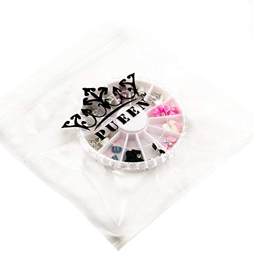 PUEEN 3D Nail Charms Wheel of 24pcs Resin Alloy Rhinestones Nail Art Decoration Bow Flower DIY for Nails Cell PhonesBH00