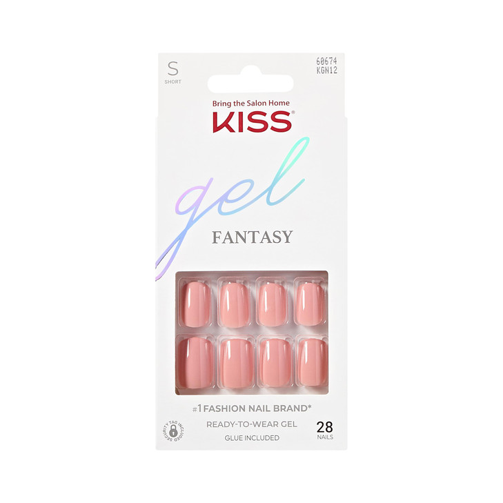 KISS Gel Fantasy Press On Nails with Glue Pink Short Length Squoval Shape 28 Fake Nails Net wt 2 g 007oz Pink Gel Nail G