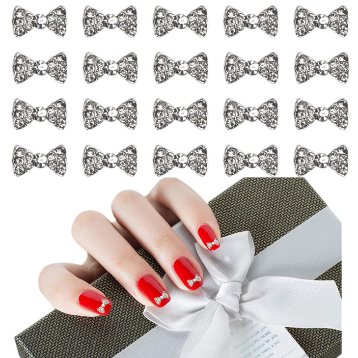 AUEAR 40 Pack Nail Bows Charms Rhinestones Charming 3D Nail Art Charms Bow Tie Crystal Pendant Decals DIY Decoration for