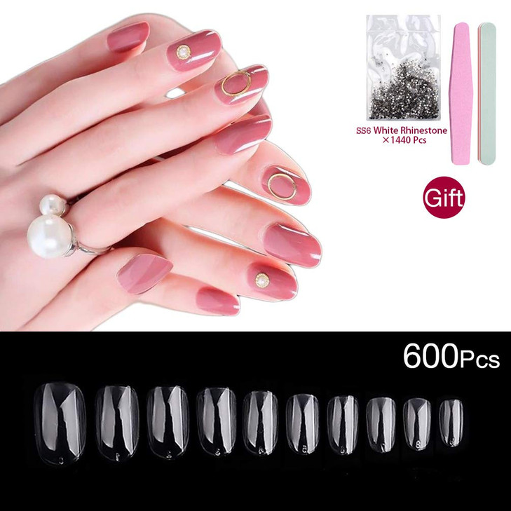 600Pcs Artificial Nails Short Oval Full Cover False Nail Acrylic Style Artificial False Nails 10 Sizes for Nail Salons a