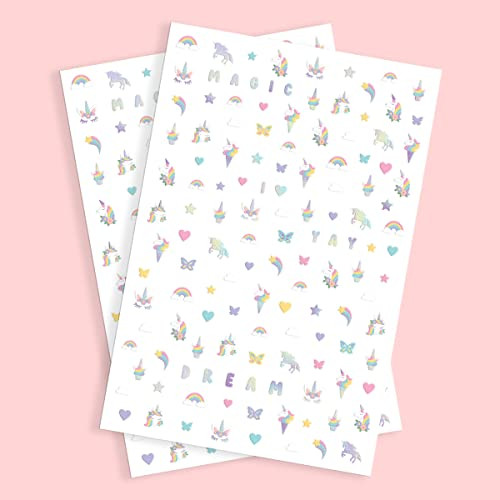 xo Fetti Kids Unicorn Nail Stickers 524 Decals Birthday Girl Party Favors DIY Home Activity Gift Cute Nail Transfer Rain