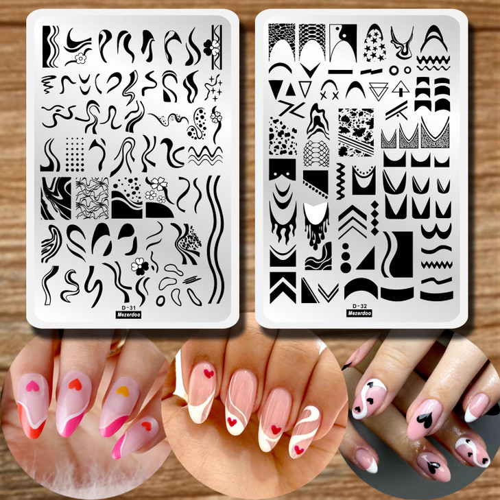 Swirl French Line Nail Stamping Plates French Tip Nail Stamp Plate Geometric Wave Stripes Snake Flower Nail Art Stamper