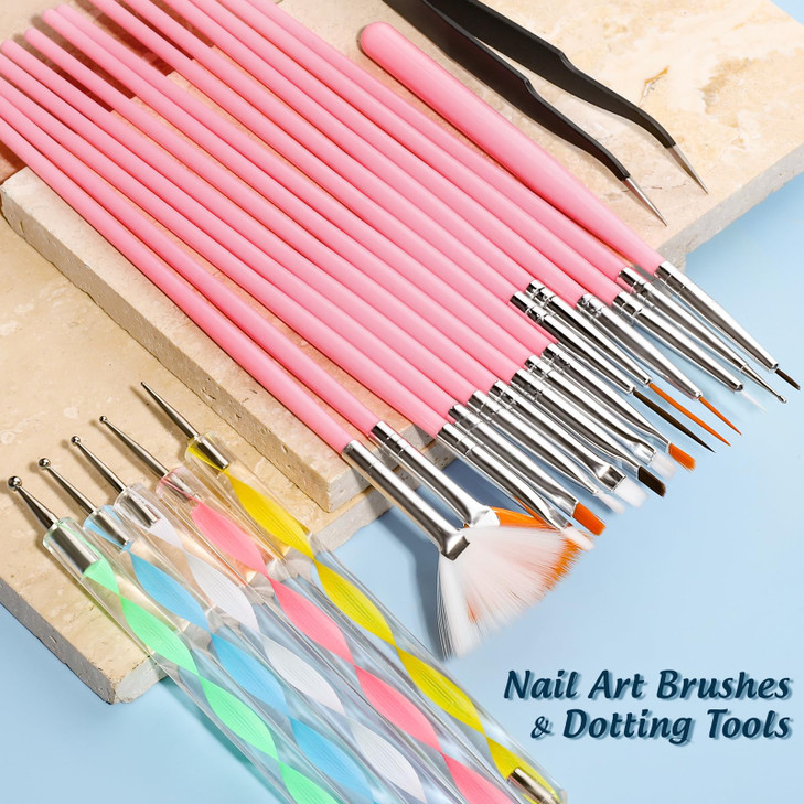 FANDAMEI Nail Art Brushes Set Nail Art Kit Nail Design Kit Nail Art Dotting Pens Nail Stickers Butterfly Nail Art Sequin