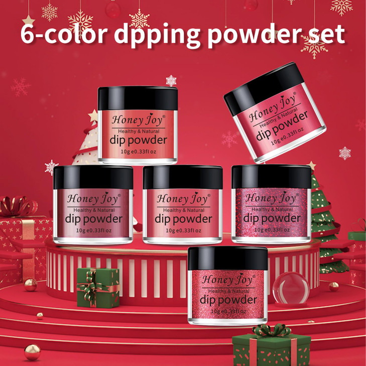 Honey Joy 6 BOXSET Wine Red Dip Powder Glitter Dark Barn Red Fine Dipping Powder Colors No Need Lamp CureLike Gel Polish