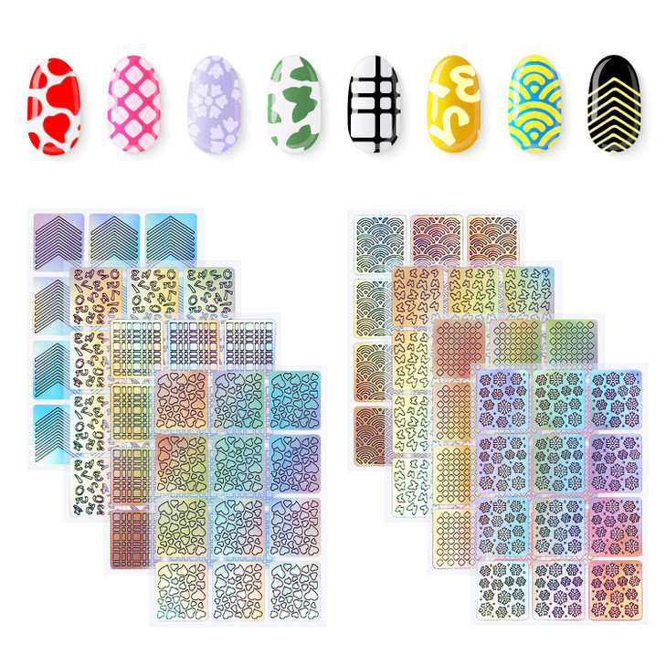 288 Pieces Nail Vinyl Stencils Nail Decoration Stickers Set Nail Stickers Tips Decals 24 Sheets