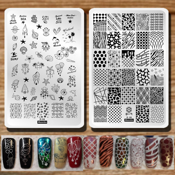 2PcsSet Animal Zebra Strips Stamping Template Geometry Letter Words Creative Large Size Nail Plate Printer Nail Image Pl