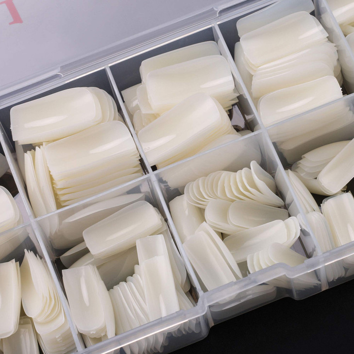 Full Cover Acrylic False Nail Tips 500PCS Fake Nail Shape Artificial False Nails Tips 10 Sizes with Case for Nail Art Sa