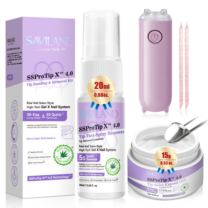 SAVILAND Advanced Solid Nail Glue Gel Kit 60ml Nail Glue for Press On Nails with Remover Lasting Press On Nails with U V