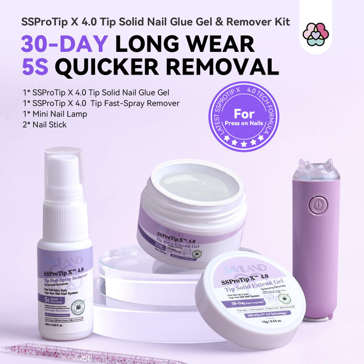 SAVILAND Advanced Solid Nail Glue Gel Kit 60ml Nail Glue for Press On Nails with Remover Lasting Press On Nails with U V