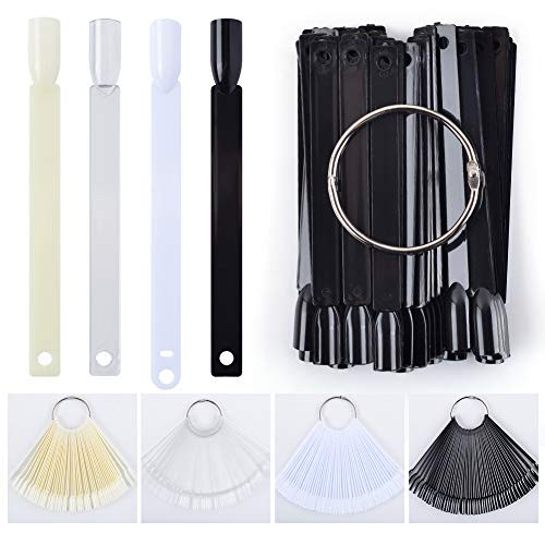 QIMYAR 160 Pcs False Nail Sticks Fan Shaped Swatch Sticks Display Board Transparent Black Natural Milky Colors Stiletto