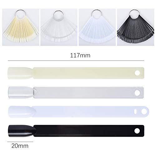 QIMYAR 160 Pcs False Nail Sticks Fan Shaped Swatch Sticks Display Board Transparent Black Natural Milky Colors Stiletto