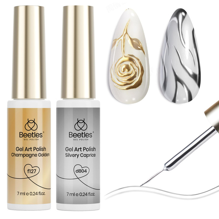 Beetles Metallic Gel Nail Polish Liner Set Silver Bronze Gold 2pcs Gel Liner Nail Art Chrome 3D HighGloss Effect for Nai