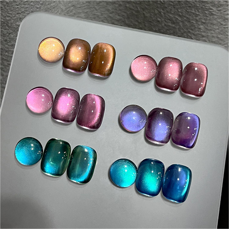 GAOY Rainbow Glitter Cat Eye Gel Nail Polish Set 6 Holographic Sparkle Colors for Nail Art DIY Manicure and Pedicure at