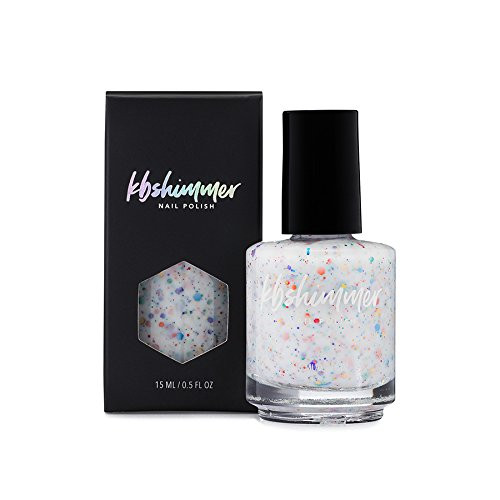 KBShimmer Oh Splat White Glitter Nail Polish with Rainbow Glitters 05 oz Full Sized Bottle