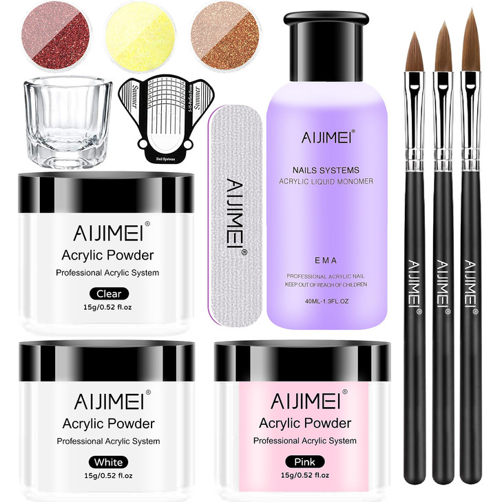 AIJIMEI Acrylic Nail Kit Acrylic Powder and Professional Liquid Monomer Set Nail Extension Nail System Art Starter Kit