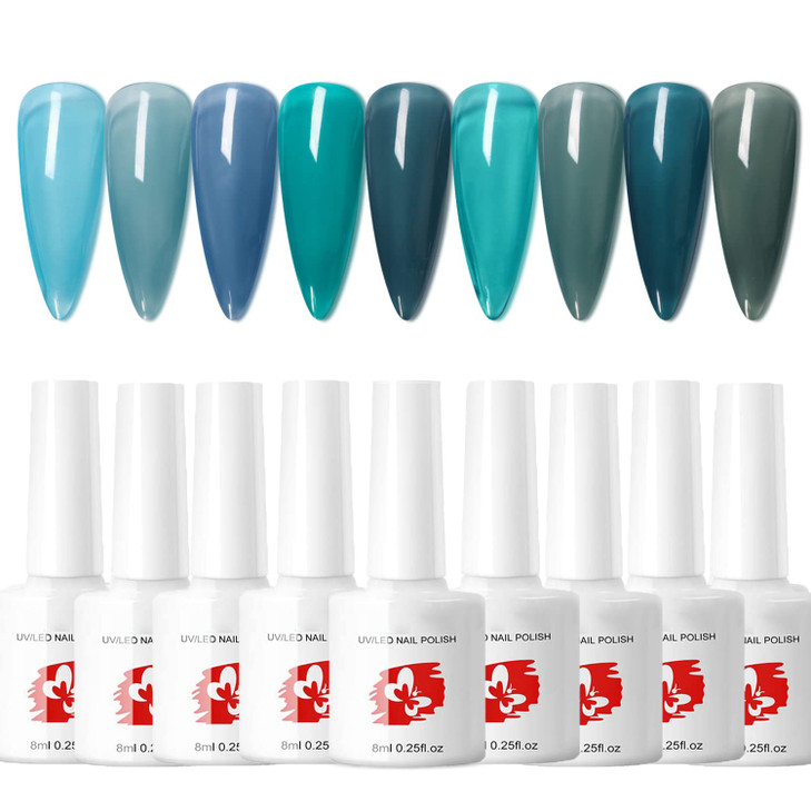 Major Dijit Jelly Gel Nail Polish Set 9 Colors Navy Blue Cyan Deep Blue Translucent Crystal Nail Polish Kit Soak Off UV