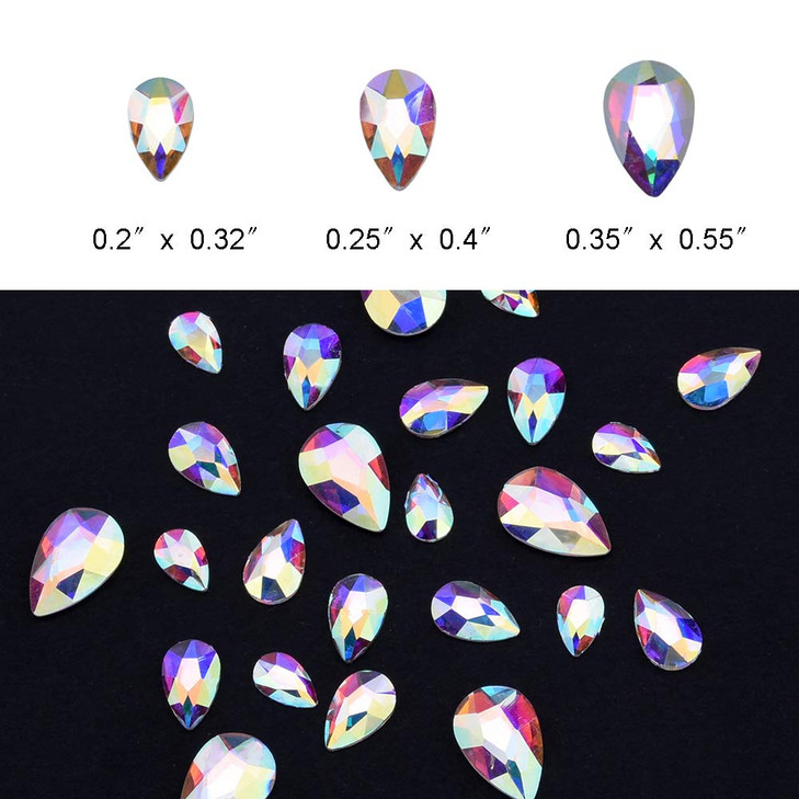 Tisslan 100pcs Crystal AB Foiled Pear Shape Flatback Rhinestone 3 Sizes Mix Nail Art Stones Decorations Jewels for DIY S