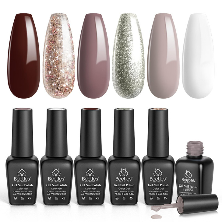 beetles Gel Polish Set 6 Colors Brown Gel Nail Polish Burgundy Red Brown Champagne Gold Shade Soak off Uv Lamp Nail Mani