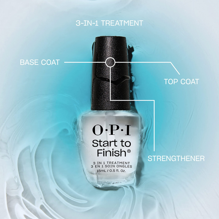 OPI Start to Finish 3in1 Nail Polish Treatment Base Coat Top Coat Nail Strengthener Vitamin A E Vegan Formula