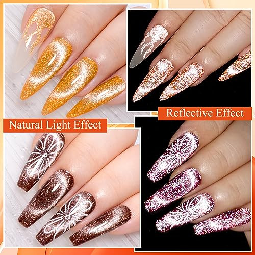 MEET ACROSS Ice Cat Eye Gel Nail Polish Set Magnetic Cat Eye Gel Nail Polish Set Soak Off UV LED Light Starry Sky Effect