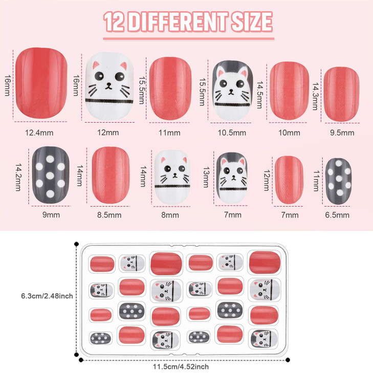 240 Pieces Children False Nails Kids Girls Press on Short Artificial Fake Nails Cute Pre Glue Full Cover Acrylic Nail Ti