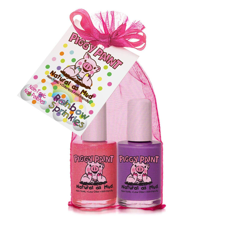 Piggy Paint 100 Nontoxic Girls Nail Polish Safe Chemical Free Low Odor for Kids Rainbow Sprinkles 2 Polish Gift Set