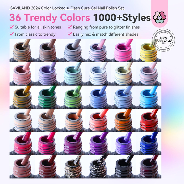 SAVILAND 33PCS Gel Nail Polish Kit 30 Colors Gel Polish Nail Art Set with Base Glossy Matte Top Gel Manicure Starter Kit