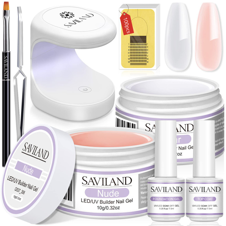 SAVILAND Builder Nail Gel Set 2 Basic Colors Nail Extension Kit for Thickening Strengthening Apex Building with Foundati