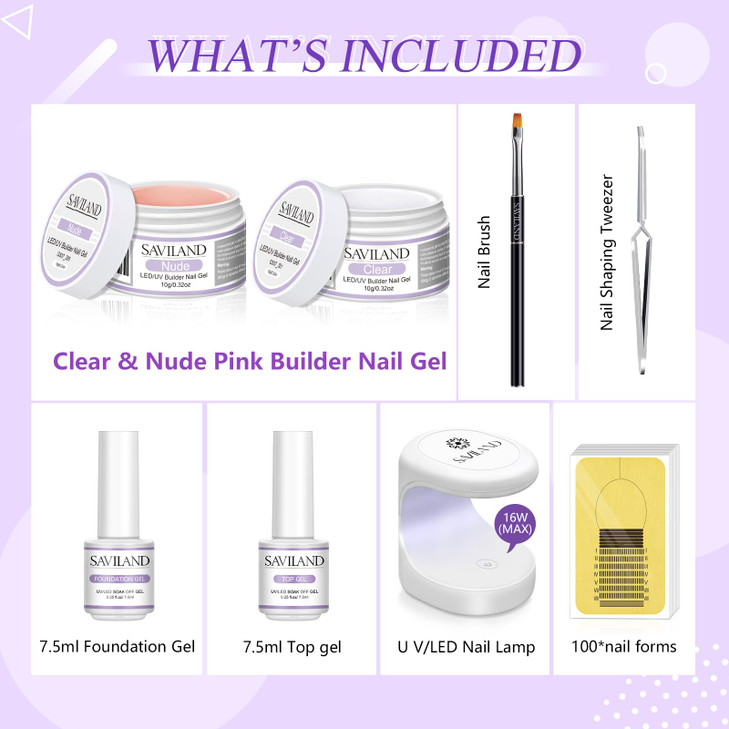 SAVILAND Builder Nail Gel Set 2 Basic Colors Nail Extension Kit for Thickening Strengthening Apex Building with Foundati