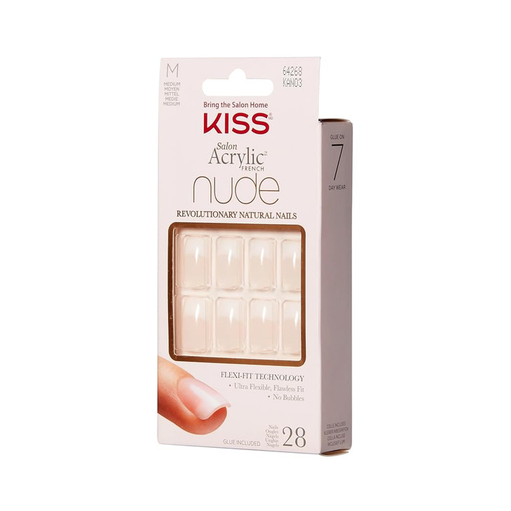 Kiss Salon Acrylic Nude French 28 Count Medium Length Flat Pack of 3